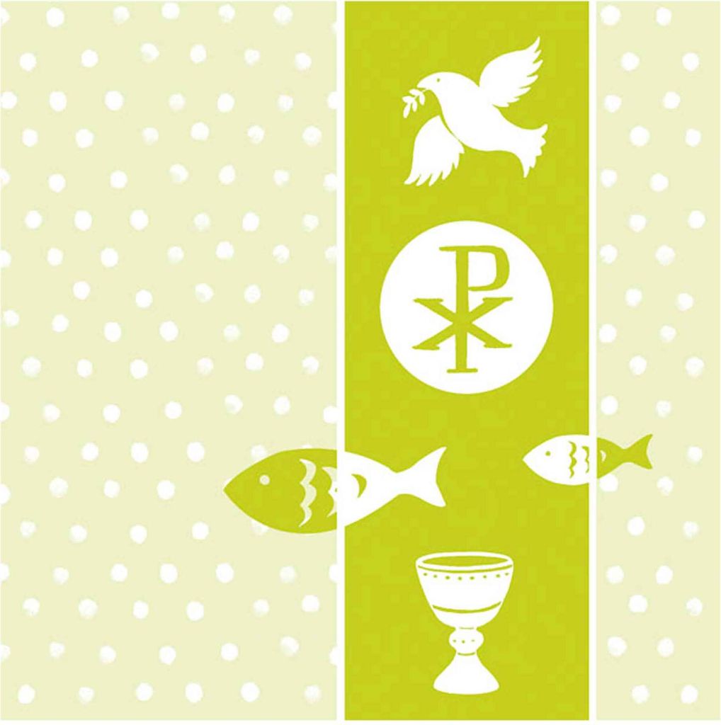 20 Servietten Fische Kelch Taube 3-lagig 33x33cm Konfirmation Kommunion Serviette, Farbe:grün
