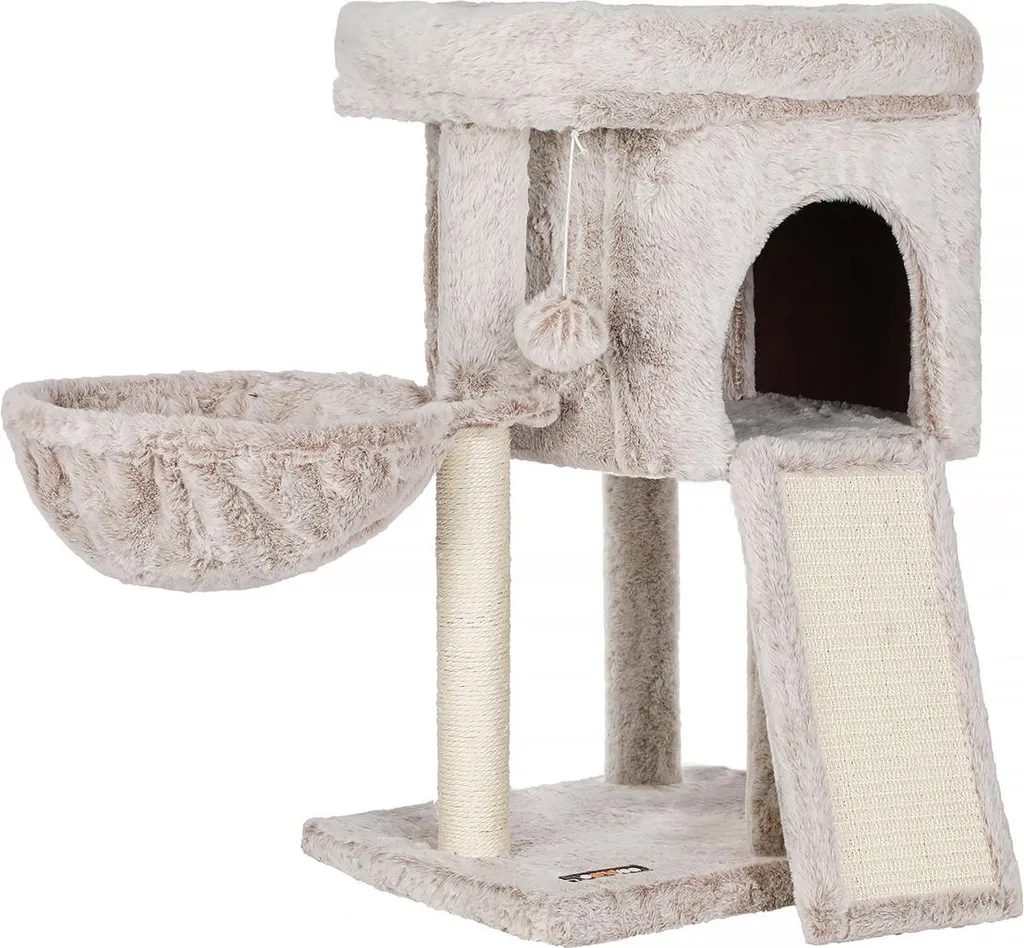 Arbre à chat compact marron clair pour chaton avec plateforme en velours