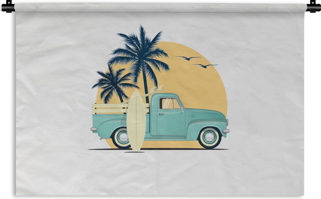 MuchoWow® Wandteppich Wandbehang Auto - Surfen - Palme - Produktbild 
