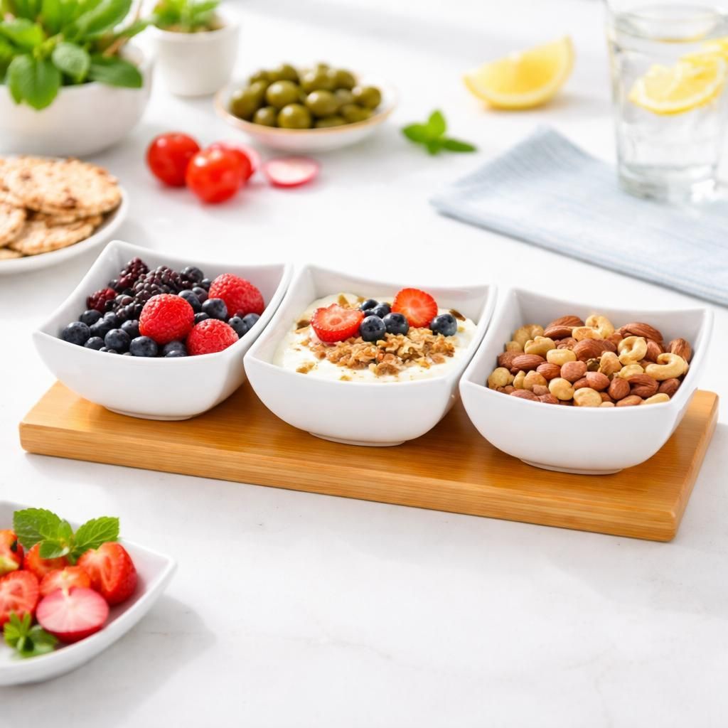 Dipschalen Set 4er mit Bambus Tablett Keramik Schalen Tapas Produktbild 