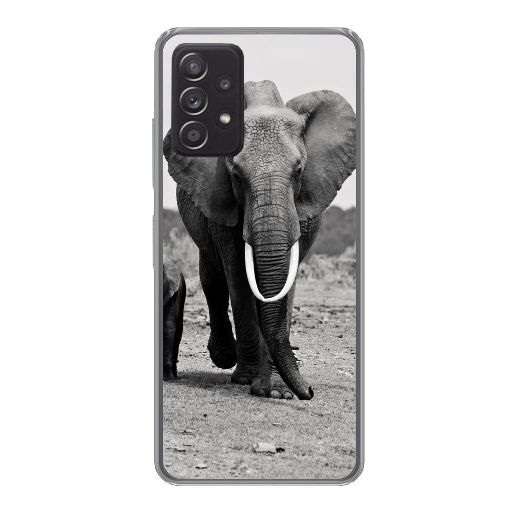 MuchoWow Handyhülle Schutzhülle Hülle für Samsung Galaxy A33 5G Elefant - Kind - Schwarz - Weiß Silikon Softcase Handy Hülle - Kartenhalter