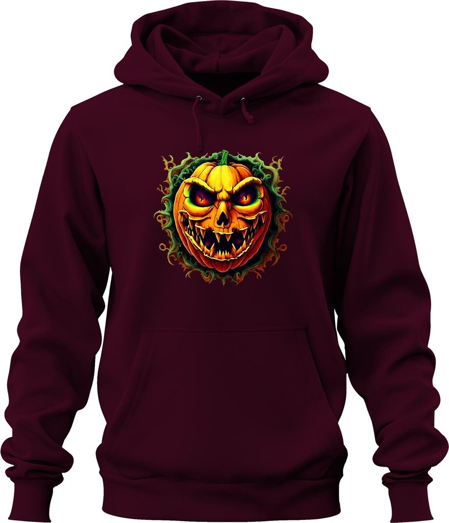 Horrorkürbis Grusel Kürbiskopf Halloween Jack O Lantern Schaurig Uni Hoodie Kapuzenpullover, Burgundy, M