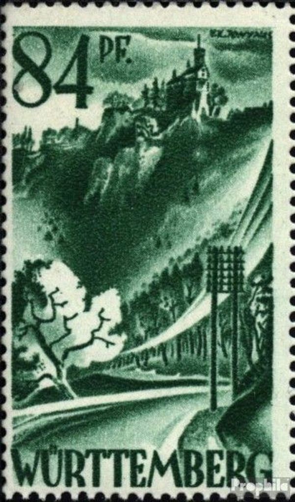 Briefmarken Franz. Zone-Württemberg 1947 Mi 12I, heller Fleck im Berg (Feld 5) postfrisch Persönlichkeiten und Ansichten (I)