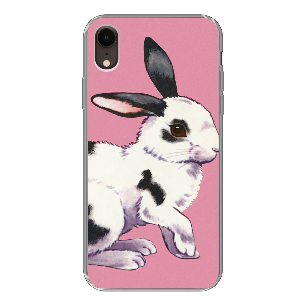 MuchoWow Handyhülle Schutzhülle Hülle für iPhone XR Kaninchen mit rosa Hintergrund Silikon Softcase Handy Hülle - Schutzdeckel