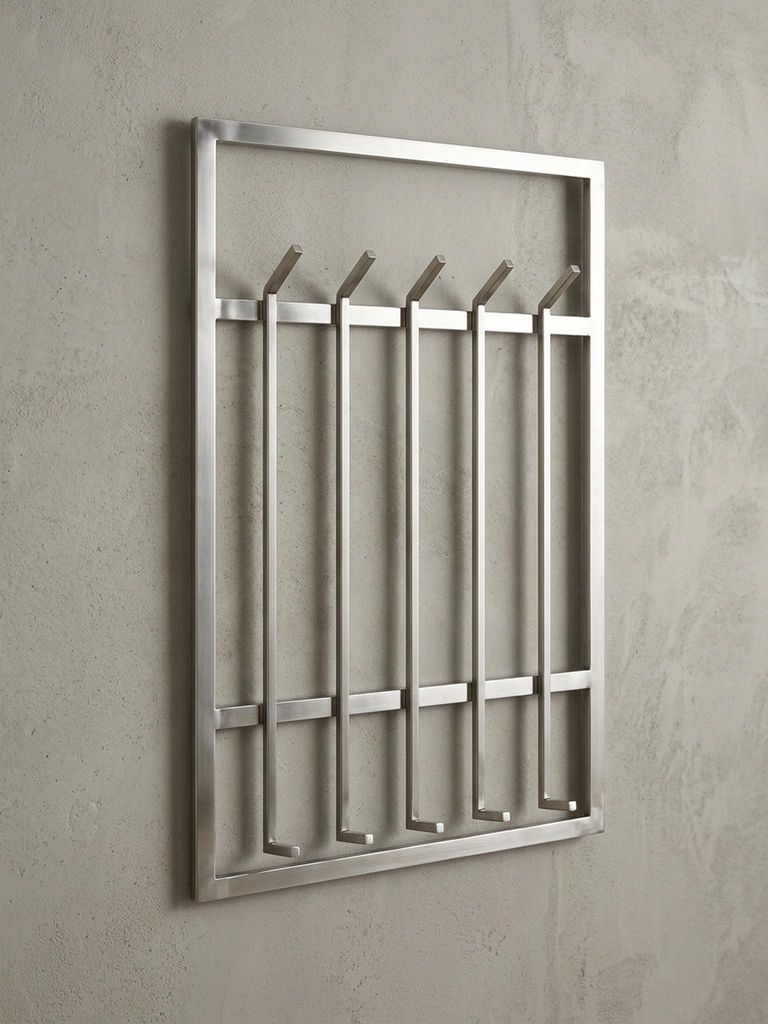Silberne Metall-Wandgarderobe mit schlichtem Design, Produktbild 