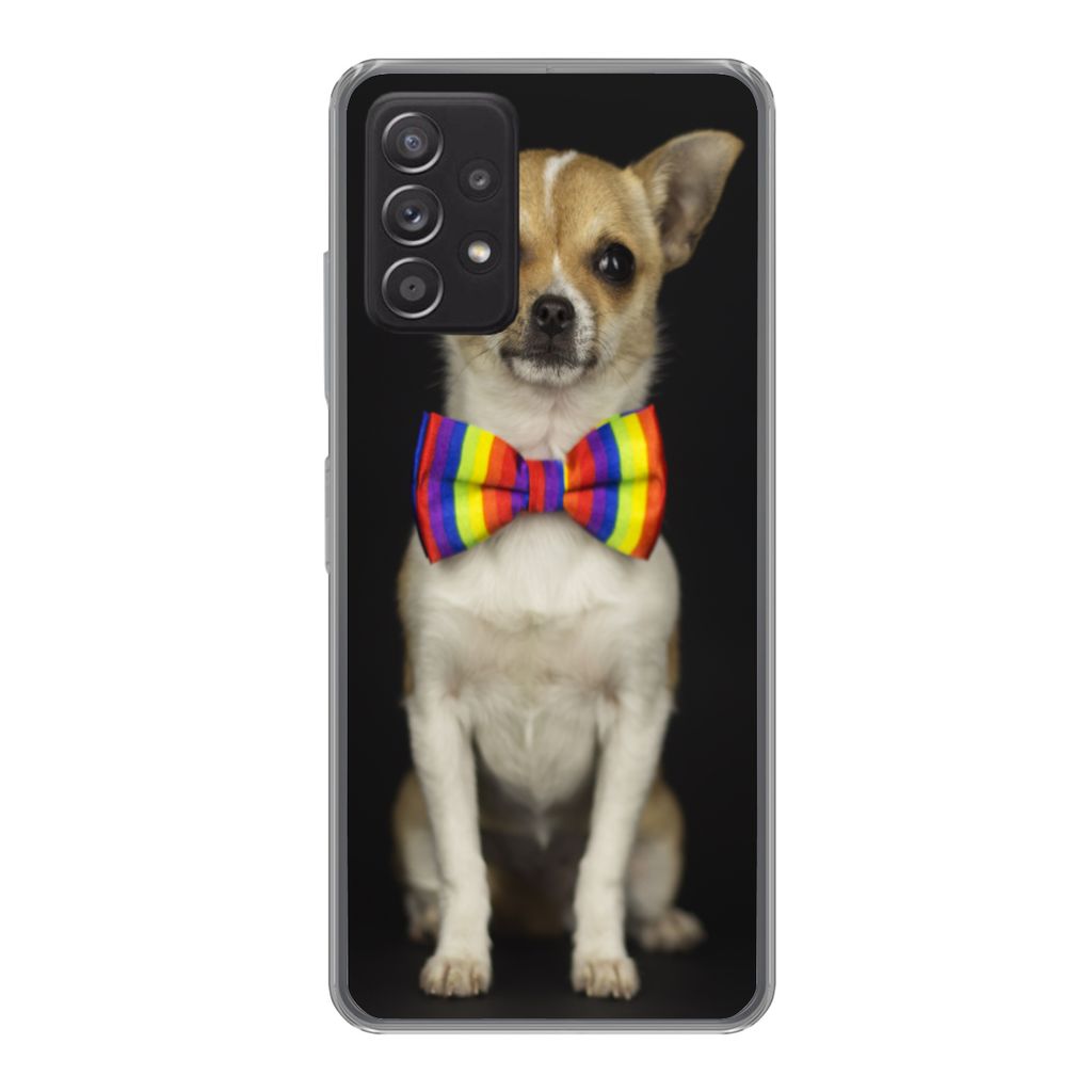 MuchoWow Handyhülle Schutzhülle Hülle für Samsung Galaxy A33 5G Hund - Fliege - Schwarz Silikon Softcase Handy Hülle