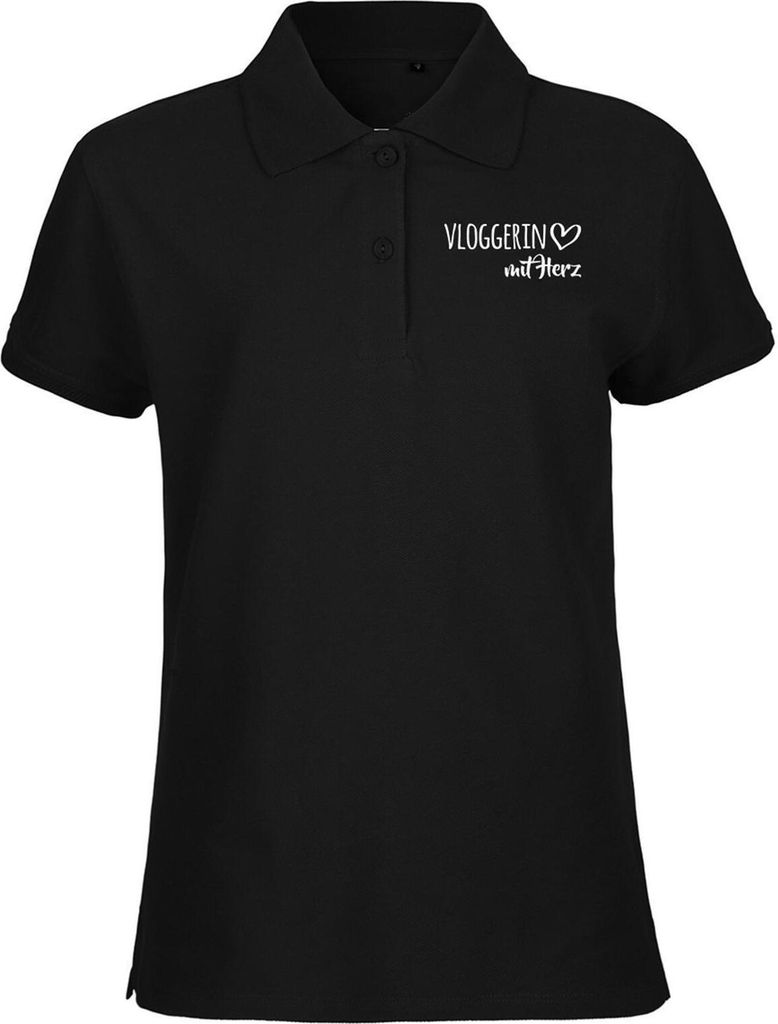 Huuraa Damen Polo Shirt Vloggerin mit Herz L Black Bio Baumwolle Fairtrade Poloshirt Geschenkidee