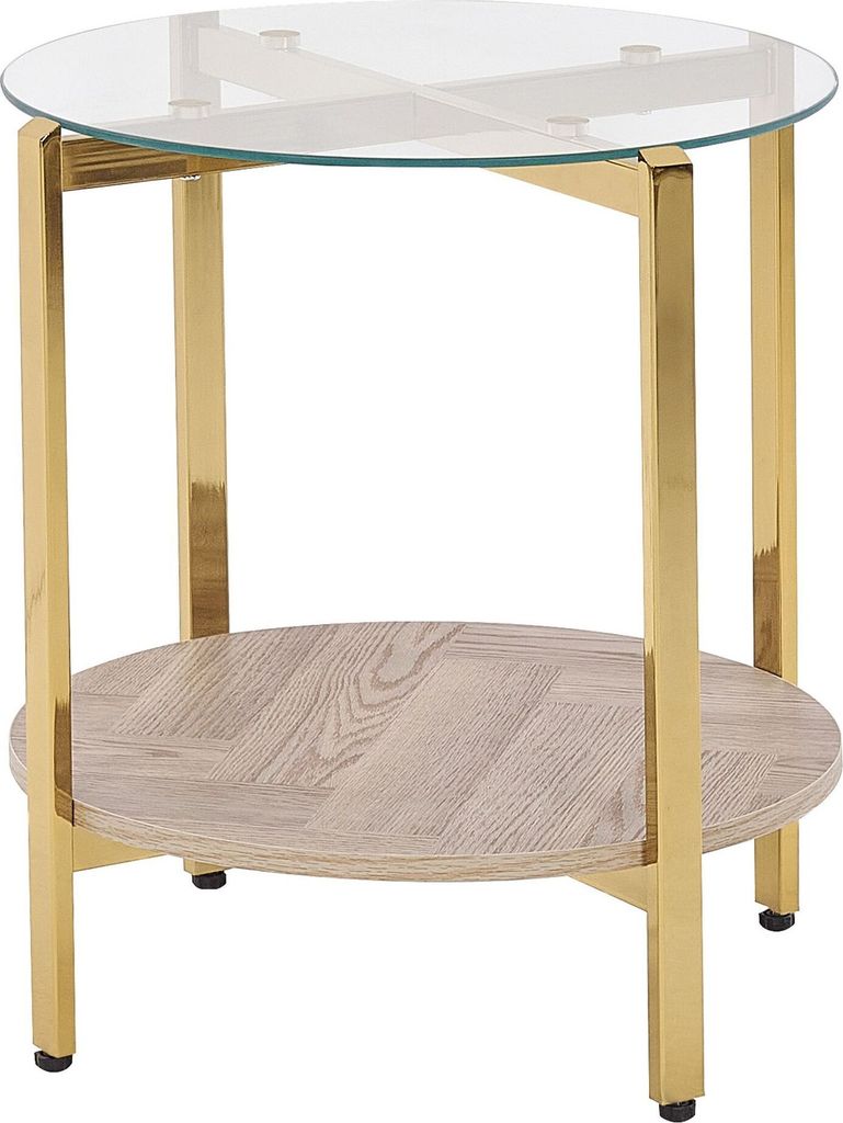 BELIANI Beistelltisch Gold / Hellbraun mit Glasplatte aus Metall MDF Holzplatte Elegant Modernes Design für Wohnzimmer Schlafzimmer