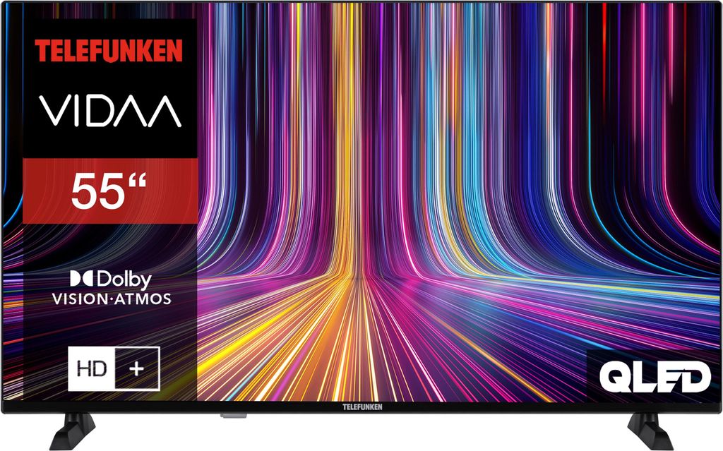 Telefunken Fernseher 55 Zoll QLED Smart TV VIDAA 4K UHD HDR Dolby Vision, HD+ 6 Monate, Triple-Tuner