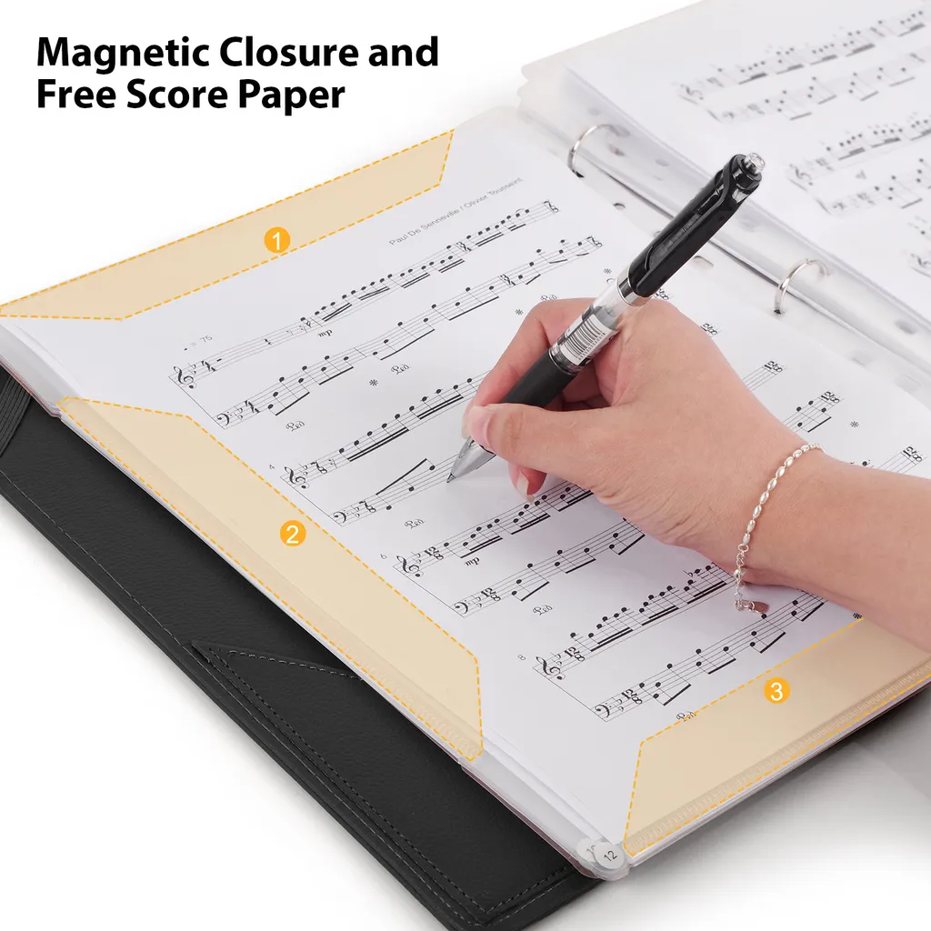 Pochette de musique pour partitions A4 avec reliure spirale flexible
