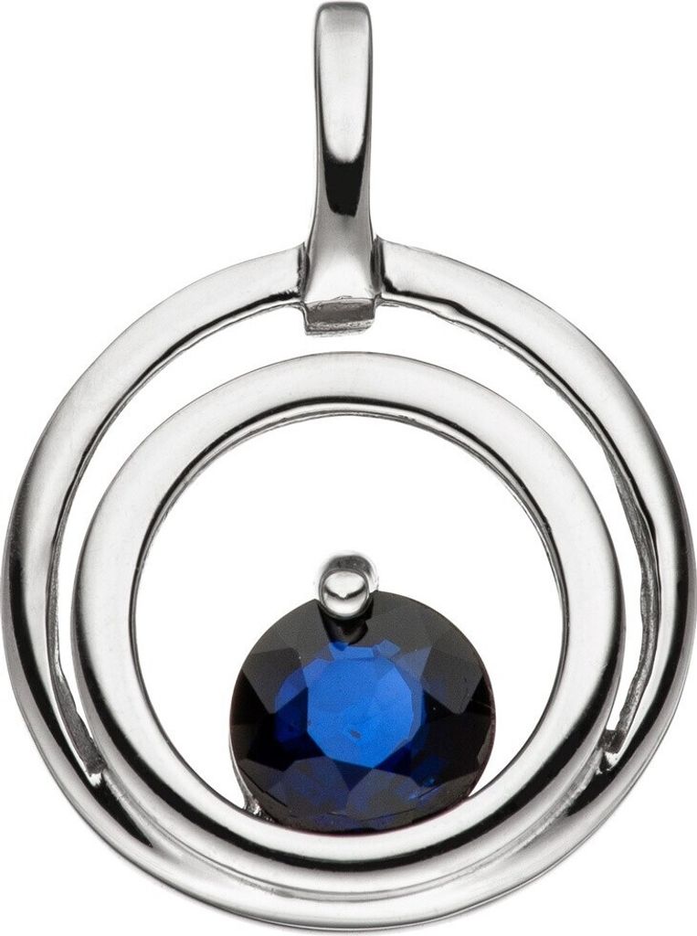 Anhänger blauer Safir Saphir in 2 Kreisen 333 Gold Weißgold Halsschmuck rund