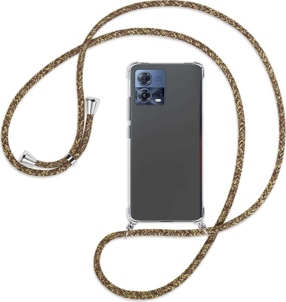 Handykette Backcover-Schutzhülle mit Band (Metall silberfarben) für Motorola Edge 30 Fusion, Moto S30 Pro - braun+beige