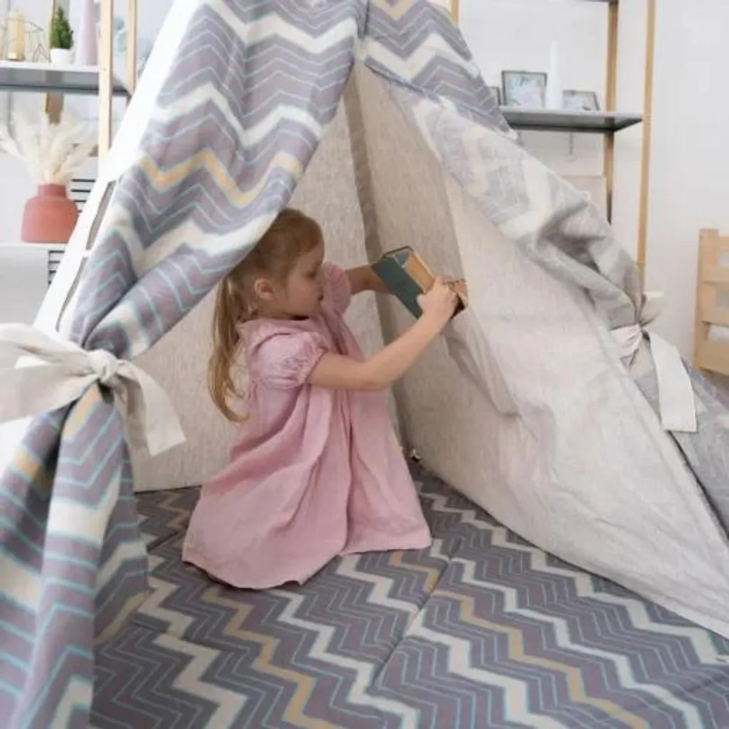 Tipi enfant avec tapis de sol molletonné Wigwam en lin haute qualité - 11