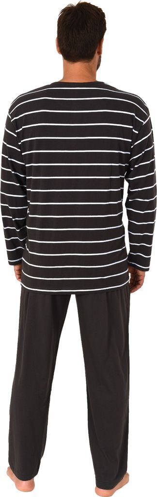 Herren langarm Pyjama Schlafanzug in lässiger Streifenoptik - 212 101 90 740 ; dunkelgrau , 56