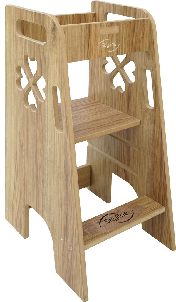 Skyline Steh und Lernturm Baby ab 1 Jahr Montessori Learning Tower Höhenverstellbar Tritthocker Kinder Indoor Möbel Kinderzimmer Trittschemel Kit...