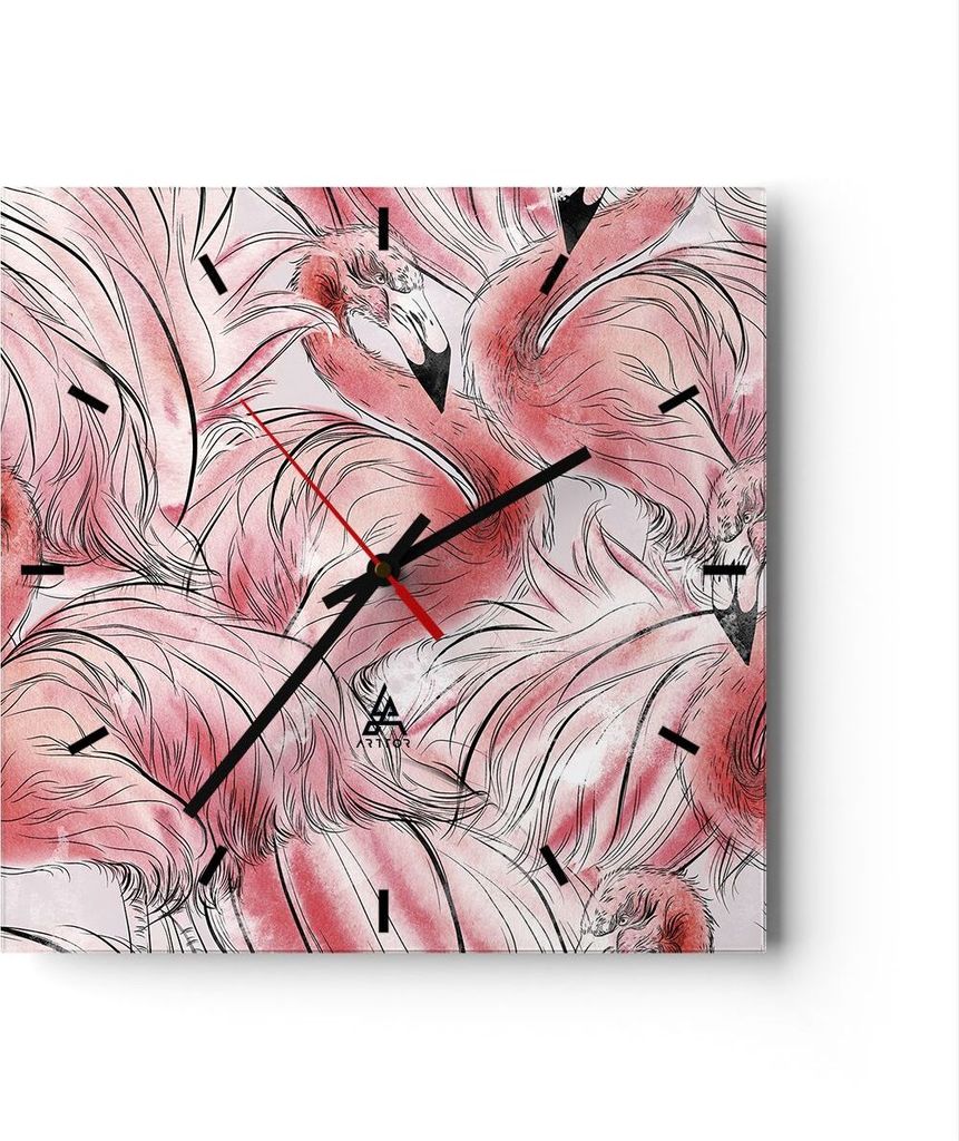 Wanduhr - Quadrat - Glasuhr - Flamingo Pink Exotik - 30x30cm - Schleichendes Uhrwerk - Lautlos - zum Aufhängen bereit - Dekoration Modern - Wandde...
