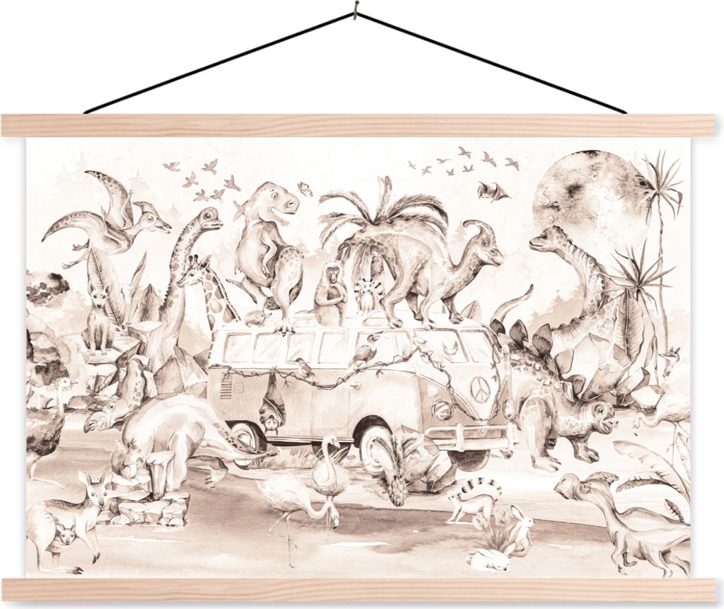MuchoWow® Textilposter Dinosaurier - Bus - Kinder - Tiere - Produktbild 