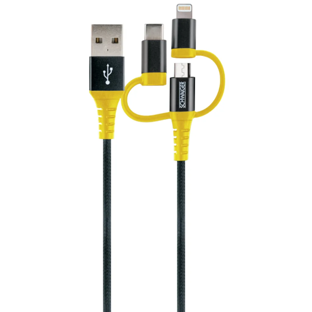 Schwaiger WKUU310511 Schwaiger Ladekabel USB 2.0 A > 3-in-1 1,2m schwarz/gelb