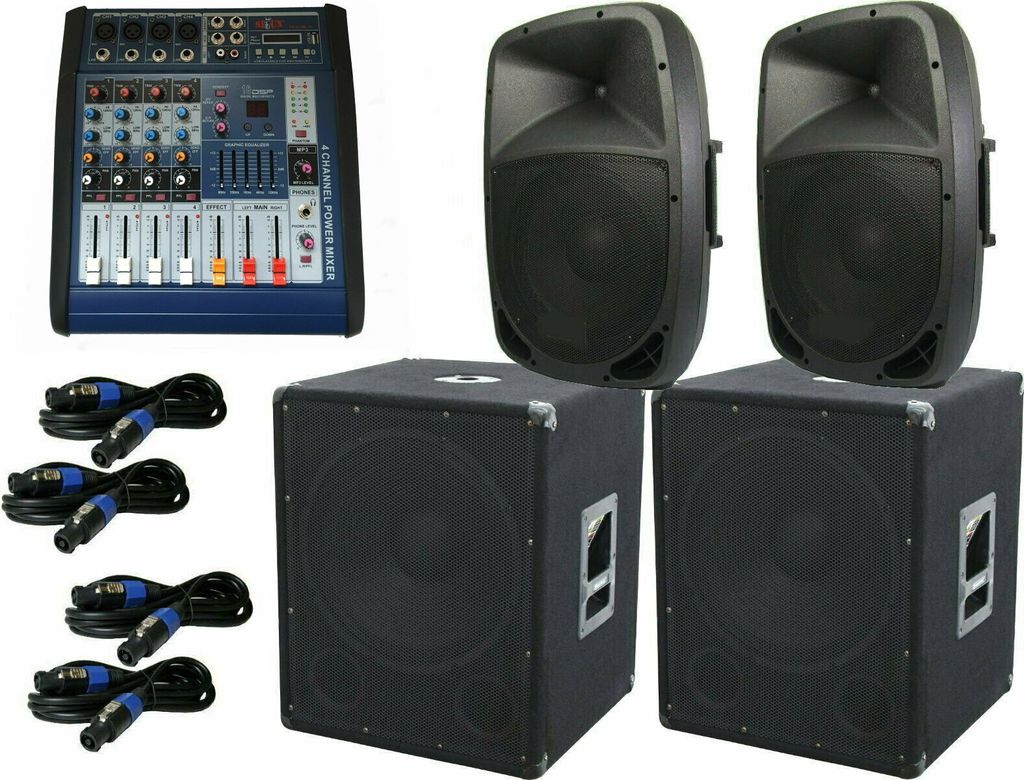 Das PA-SET22 Powermixer Pa Anlage 2 Wege 38cm Boxen USB Komplett 4800 Watt