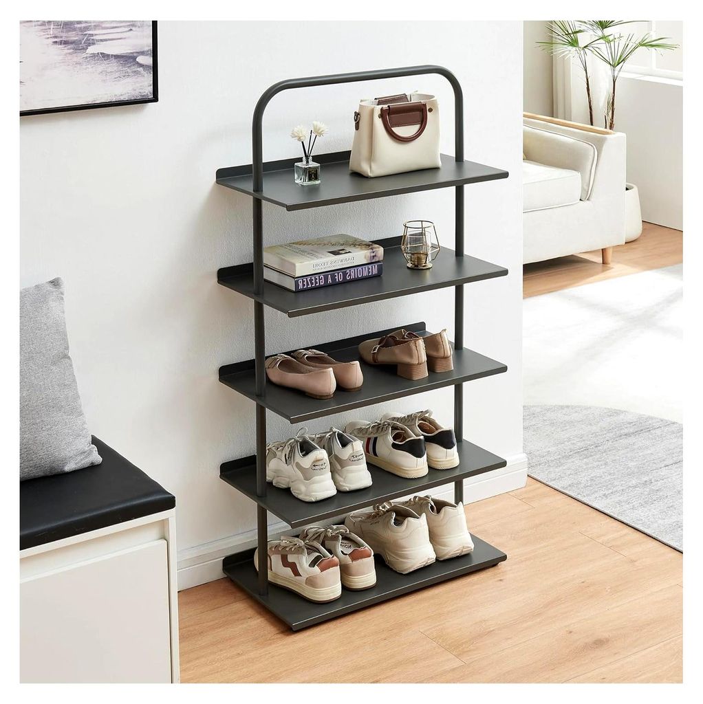 Schmaler Schuhregal Poytya mit 5 Ebenen aus Metall 119 x 60 x 32 cm für 10 Paare Schuhregal Standregal Flur Wohnzimmer Anthrazit