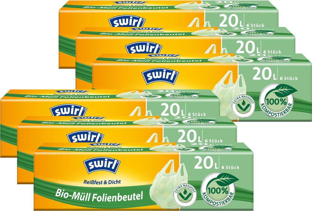 Swirl -Müll Folien-Beutel 20l mit Tragegriff 6stk./Rolle (6er Pack)