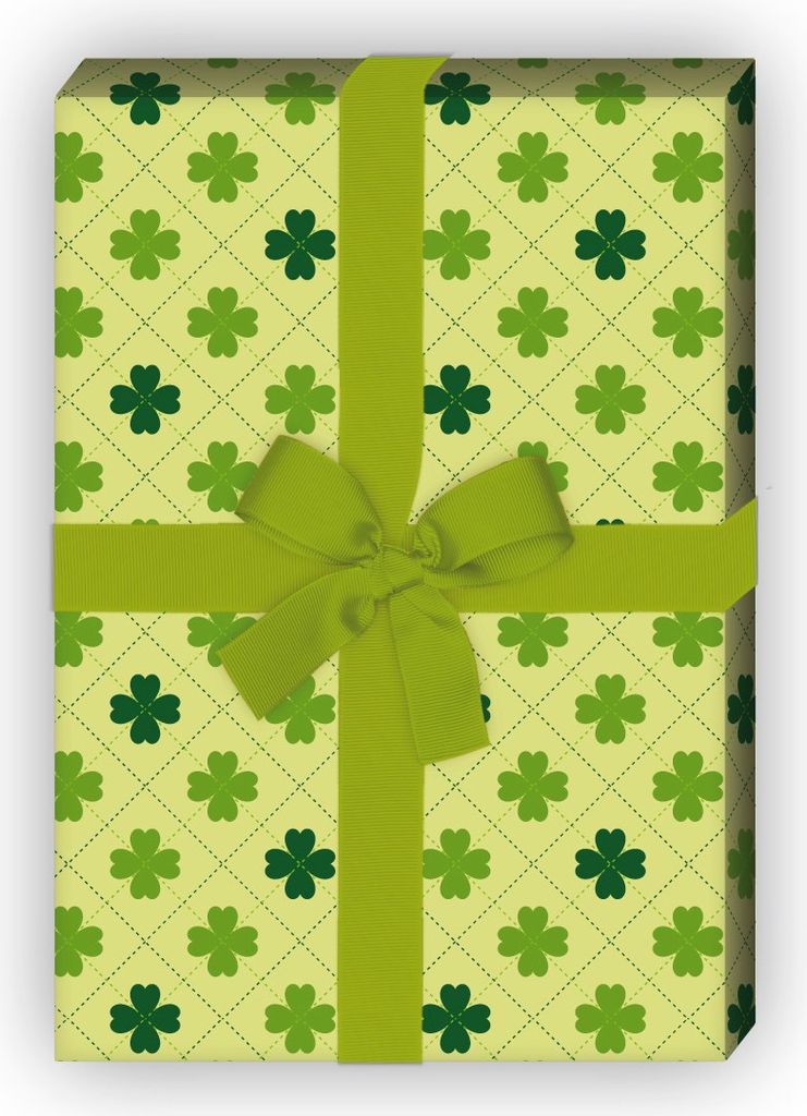 Glücksklee Geschenkpapier, Dekorpapier mit grünem St. Patricks Klee Muster - G8721, 32 x 48cm