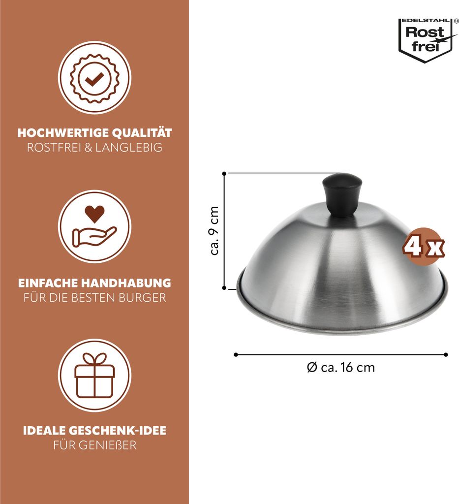 CO-FOUR® 2x copri haburger 22,5 x 10 c in acciaio inox 304 - copri