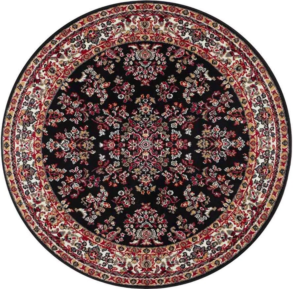 Tapis Leva Ø 140 cm Alana Noir : Tapis de Salon Rond au Design Graphique