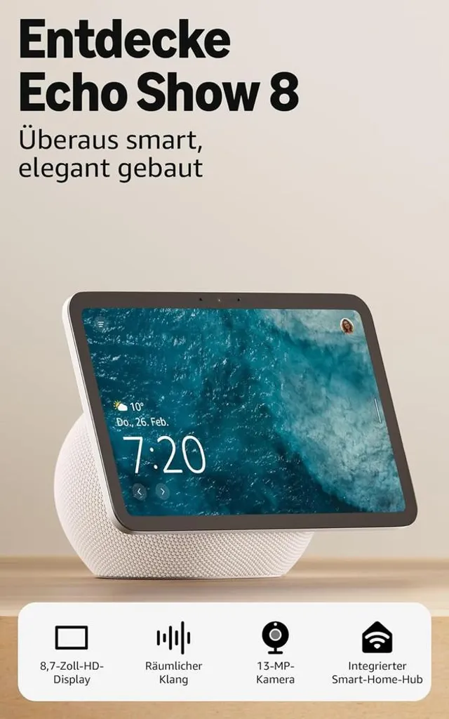 Smart Display Echo Show 8 pouces HD : Assistant Vocal Alexa et Son Spatial