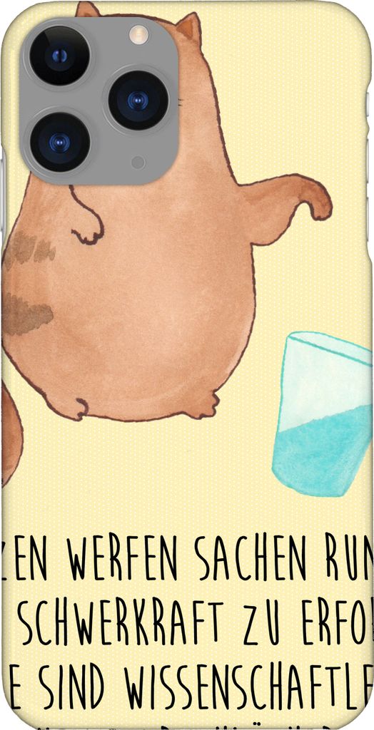 Mr. & Mrs. Panda Iphone 11 Pro Handyhülle Katze Wasserglas - Gelb Pastell - Geschenk, Katzen, Premium Kunststoff, Glas, Handy Case, Neugierig, Cat...