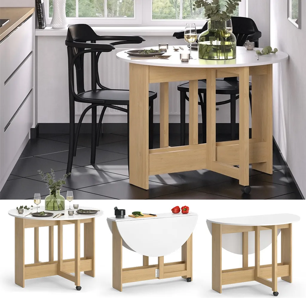Table Vicco Rondo dépliable 100cm chêne doré, gain de place et design - 2