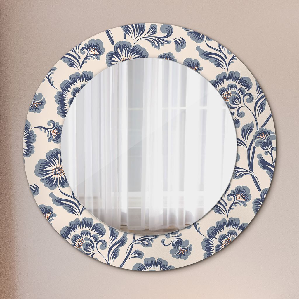 Spiegel - Mirror zum Wandspiegel Schlafzimmer – Schminkspiegel- Blume Muster- Ø50cm