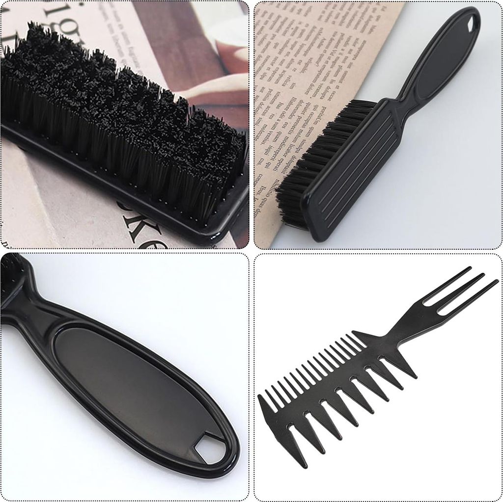 Schwarzes Bartbürsten- und Haarkamm-Set - Weiche Bürste und Fade-Bürste - Friseurzubehör für Herrenhaare