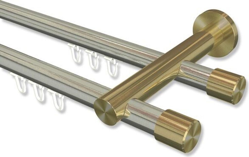 Interdeco Innenlaufstange, Gardinenstange mit Innenlauf Edelstahl-Optik / Messing-Optik Modell Platon Santo, 20 mm Ø 2-läufig, 180 cm