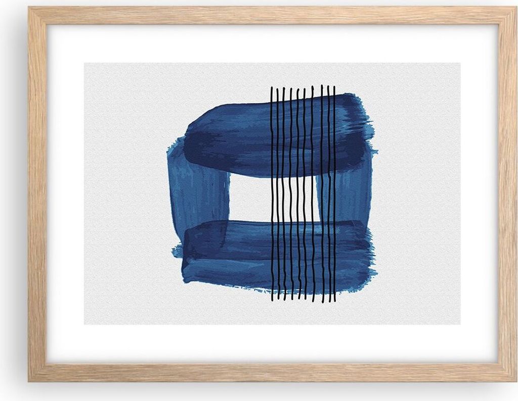 Gerahmtes Poster - Rahmen in heller Eiche - Abstraktion Aquarell Blau - 40x30 cm - Wand Bild - Wanddeko - Wandbilder - Wandposter - Bilderrahmen - ...