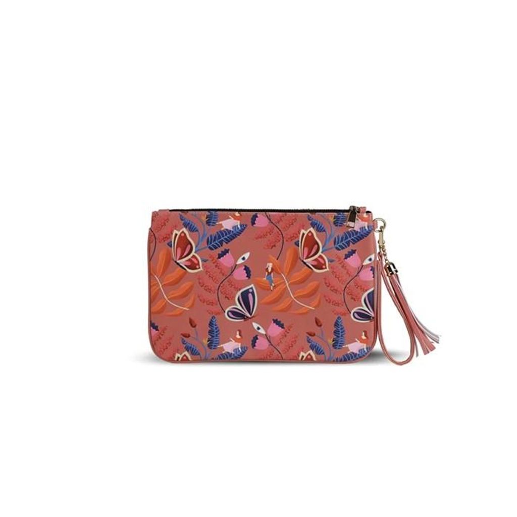 Dellel Rosa Clutch Tasche mit Muster, Kleine Damen Handtasche mit Reißverschluss und Quaste