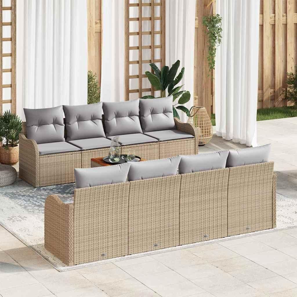 Maison Exclusive - Gartensofa-set mit Kissen 9 pcs Beige Poly-Rattan