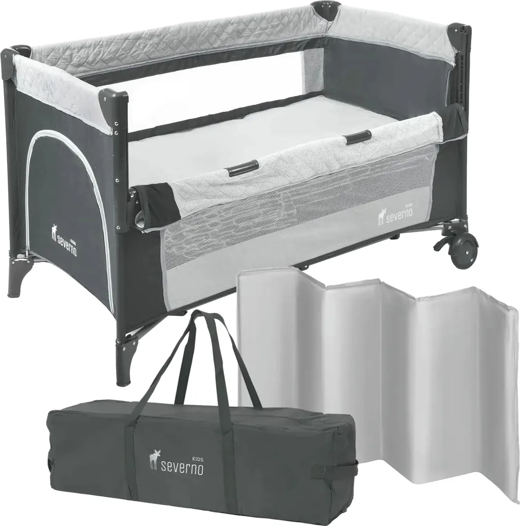 Lit de voyage pliable gris pour la nuit avec parois en filet respirant