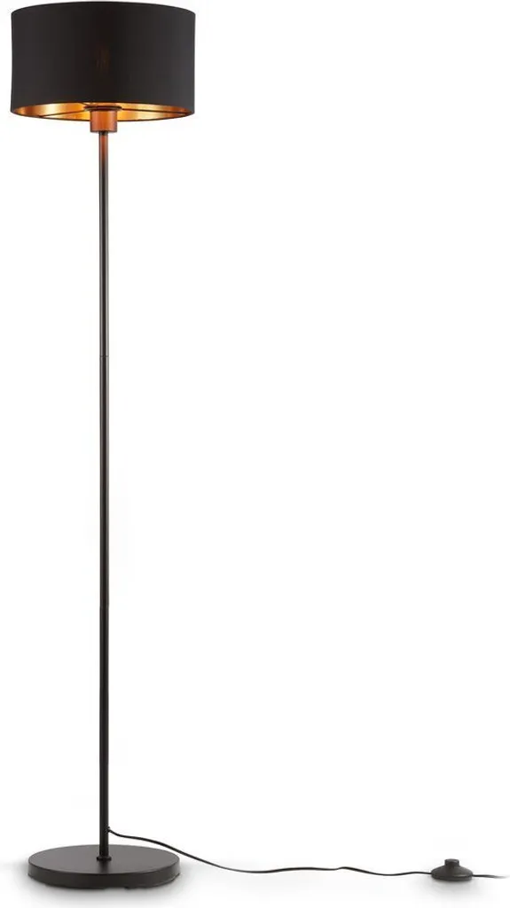 B.K.Licht Lampada da Terra Tessuto Nero Oro E27 - Piantana 141cm