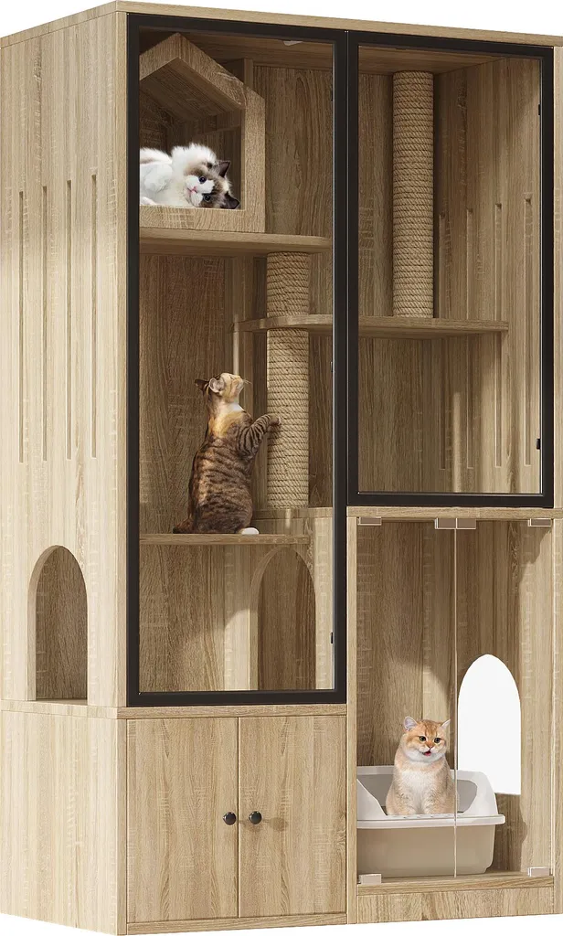 Meuble pour Plusieurs Chats avec Espace de Repos et Griffoir Intégré