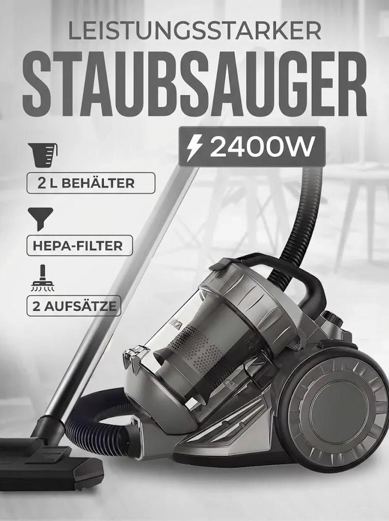 Staubsauger beutellos 2400W, 23000pa Starke Saugkraft Bodenstaubsauger mit Kabel für Teppiche, Hartböden, Tierhaare, 2 L großflächige Reinigung...