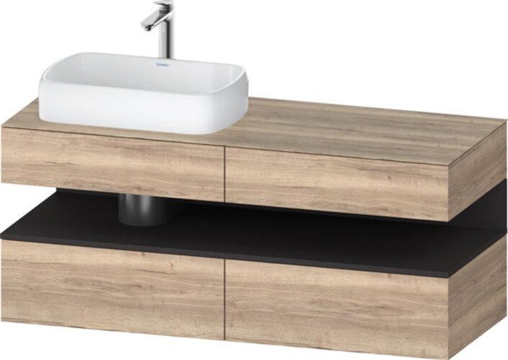 Duravit Qatego Konsolenwaschtischunterbau, 2 Auszüge, 2 Schubkästen, Ausschnitt links, 1400x550x600mm, Nische Graphit Supermatt, QA4765080550010