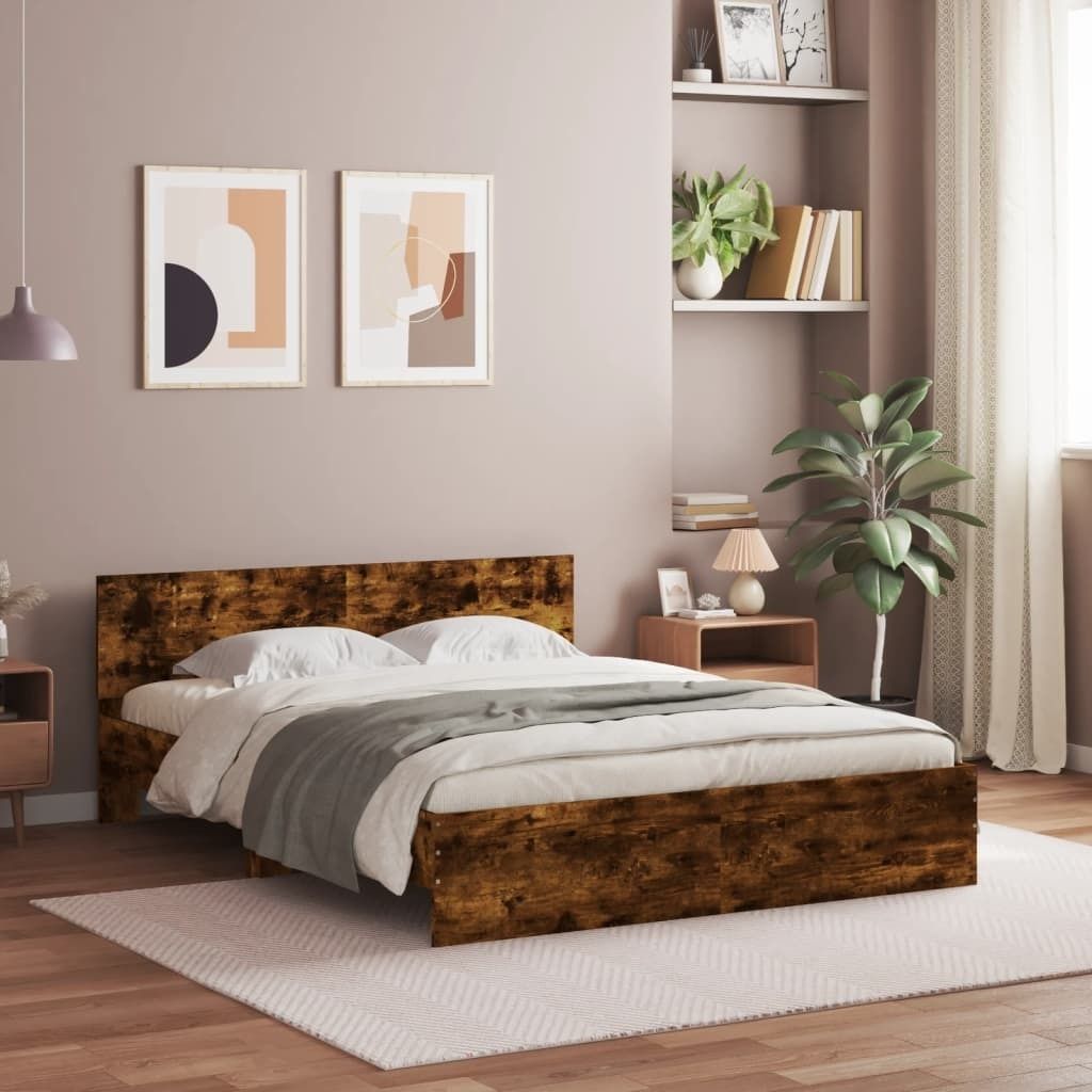 Maison Exclusive - Bettgestell mit Kopfteil Räuchereiche 140x190 cm