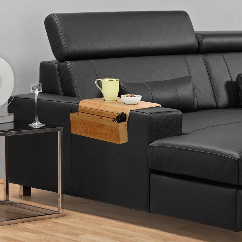 Table d'accoudoir de canapé flexible en bambou, support stable et pratique