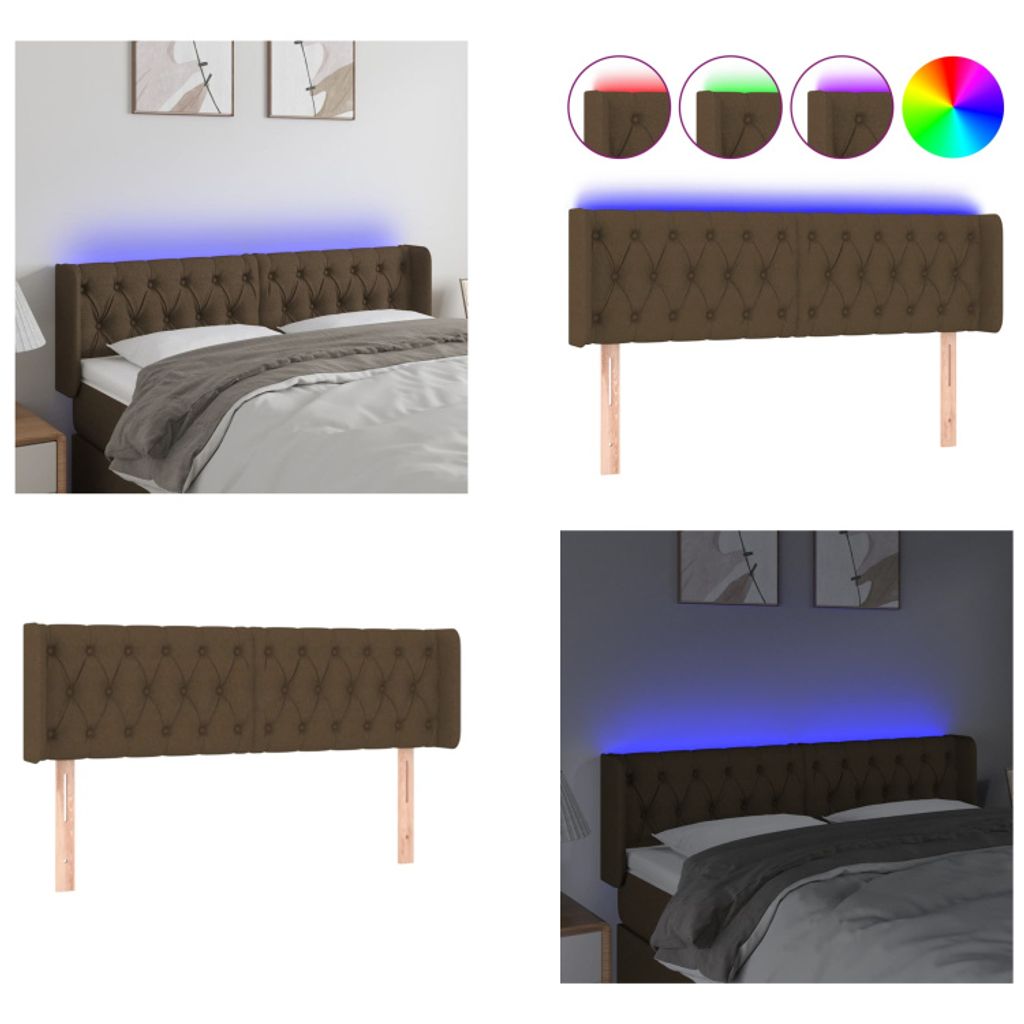 vidaXL LED Kopfteil Dunkelbraun 147x16x78/88 cm Stoff - LED Kopfteil - LED Kopfteile - Kopfteil - Bett-Kopfteil