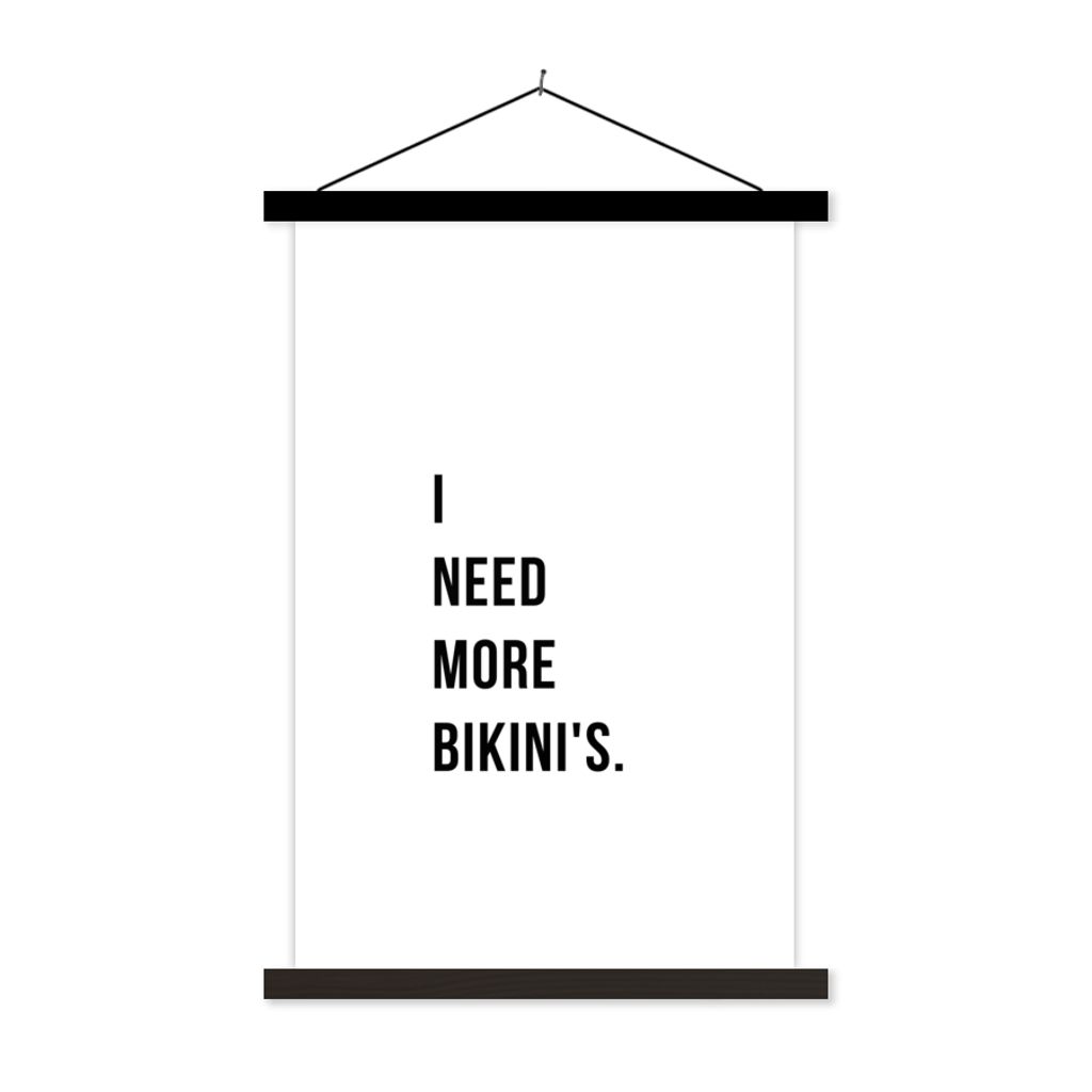 MuchoWow Textilposter Ich brauche mehr Bikinis - Zitat - Weiß 60x90 cm mit schwarzem Rahmen - Poster Wohnzimmer