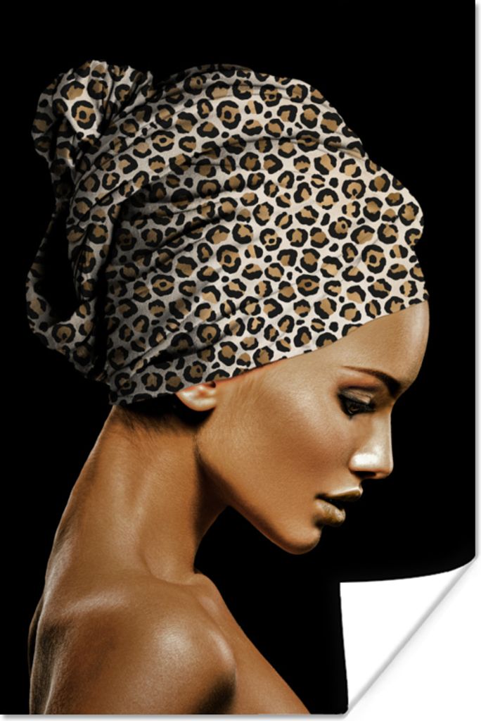 MuchoWow Poster Frau - Kopftuch - Tigerdruck 60x90 cm - Wanddekoration