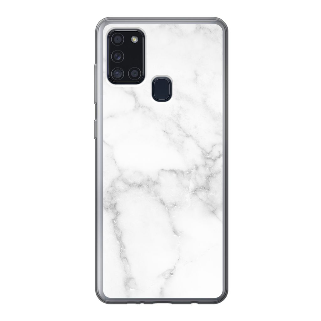 MuchoWow Handyhülle Schutzhülle Hülle für Samsung Galaxy A21s Marmor - Weiß - Grau - Luxus - Marmoroptik - Stein Silikon Softcase Handy Hül...