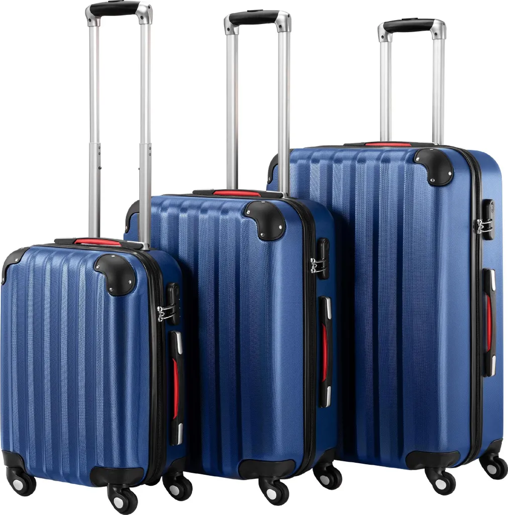 Set de valises à roulettes MADERA bleu marine 3 en 1 rigides et robustes