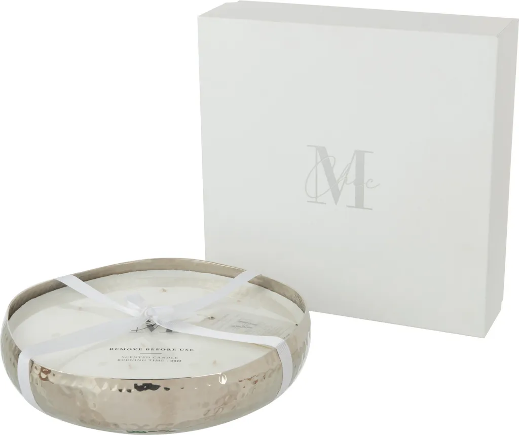 Bougie Parfumée J-Line M-Chic Métal Argenté Large 44 mèches 31x31x10cm